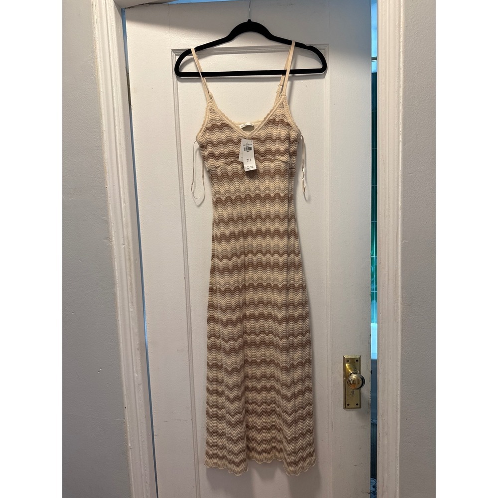 Hollister Crochet Midi Dress Tan Brown Chevron Wave Knit NWT Size 8